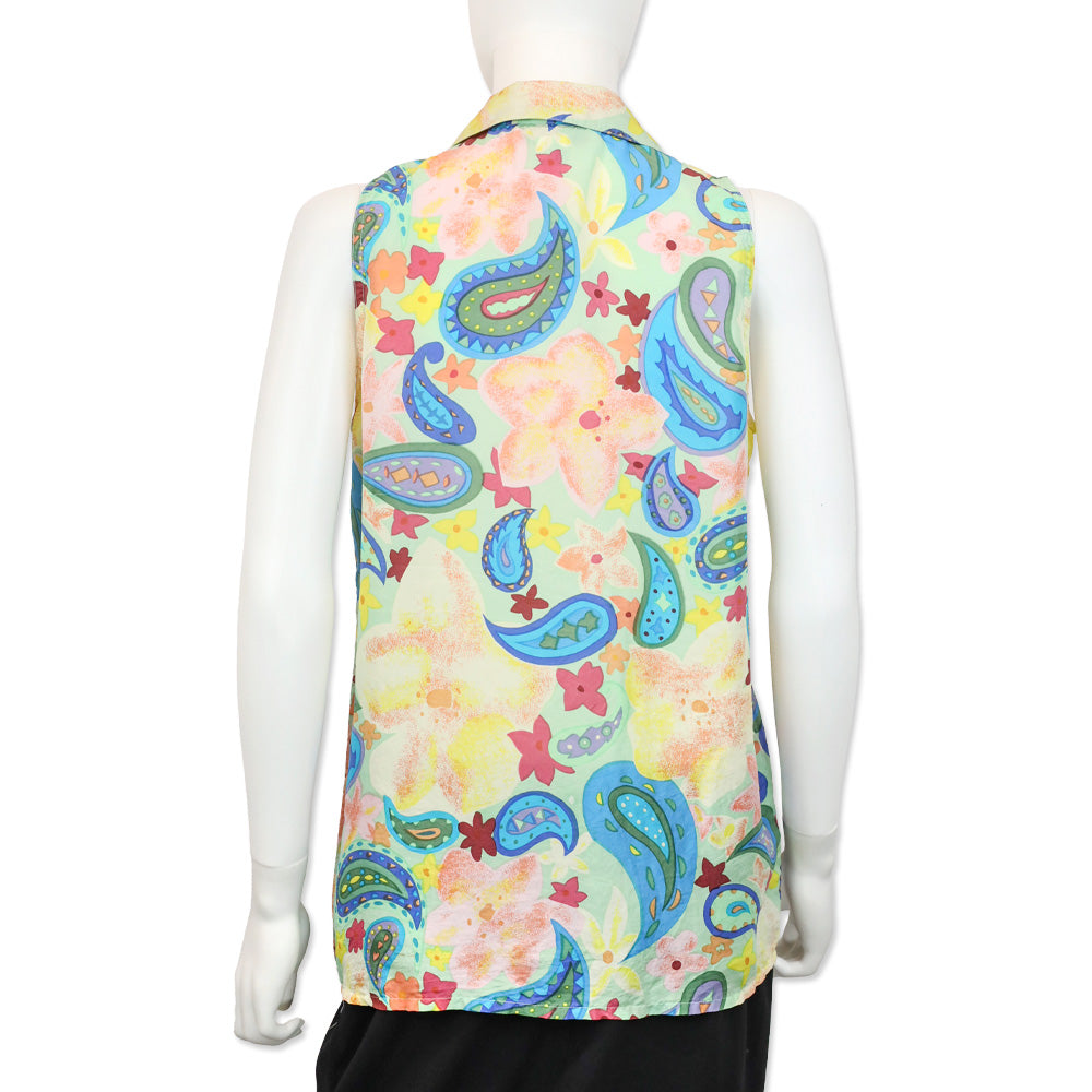 Oscar de la Renta Expressions Paisley Multicolor Silk Sleeveless Button-Up Shirt