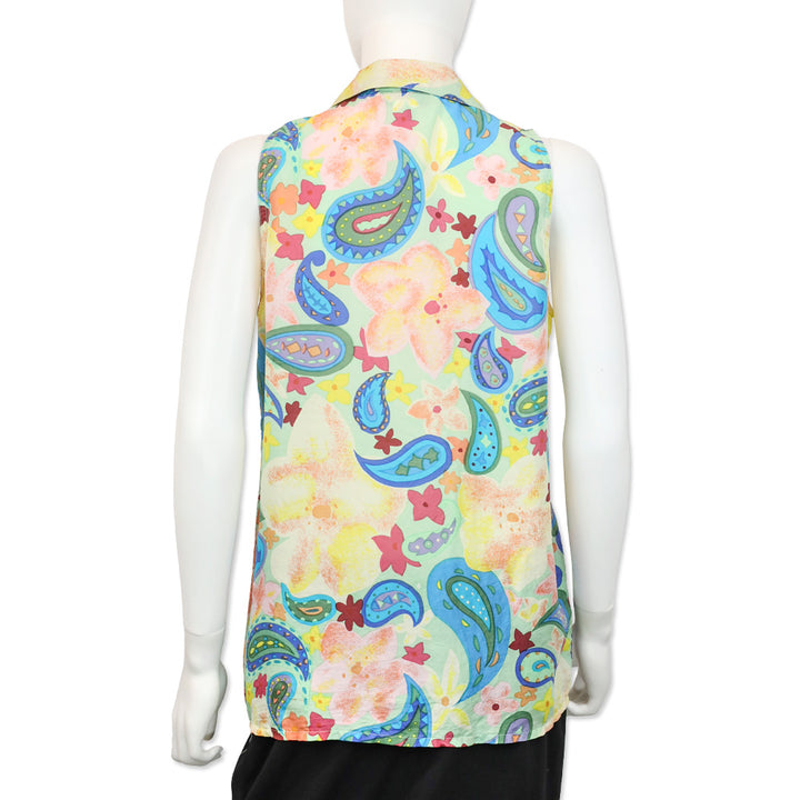 Oscar de la Renta Expressions Paisley Multicolor Silk Sleeveless Button-Up Shirt