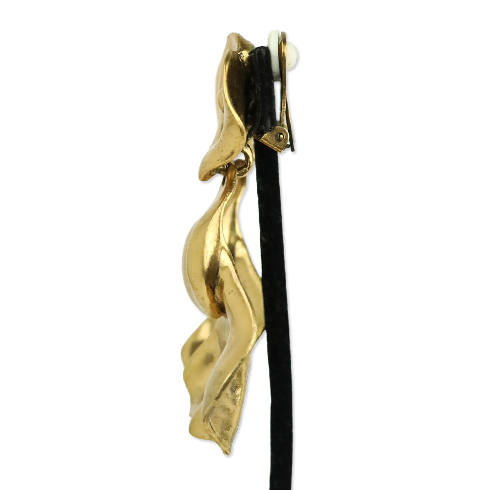 Oscar de la Renta Gold Hammered Flower Drop Clip-On Earrings