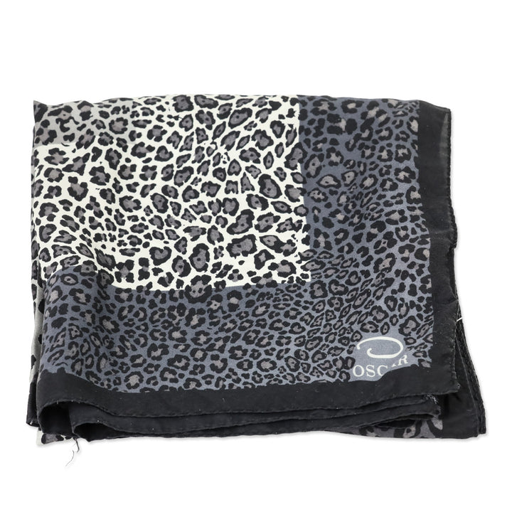 Oscar de la Renta Grey Leopard Print Silk Scarf