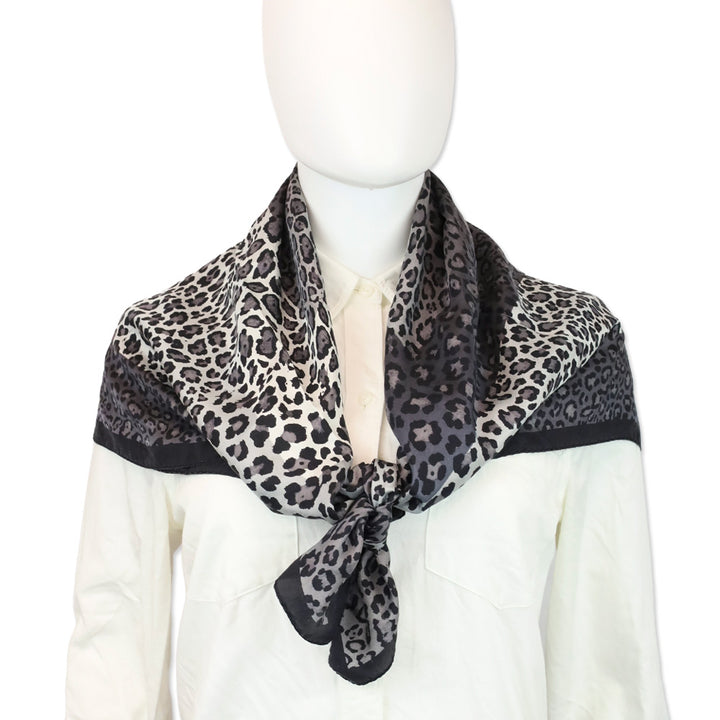 Oscar de la Renta Grey Leopard Print Silk Scarf