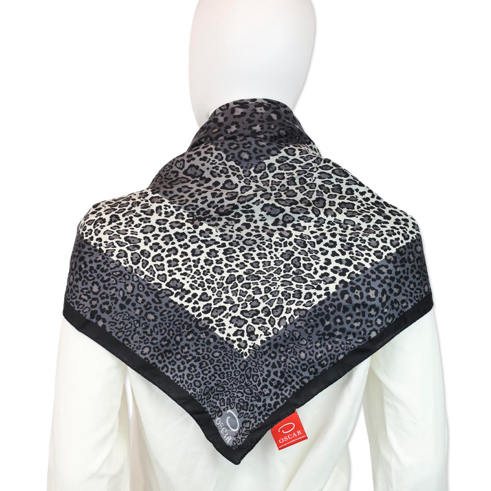 Oscar de la Renta Grey Leopard Print Silk Scarf