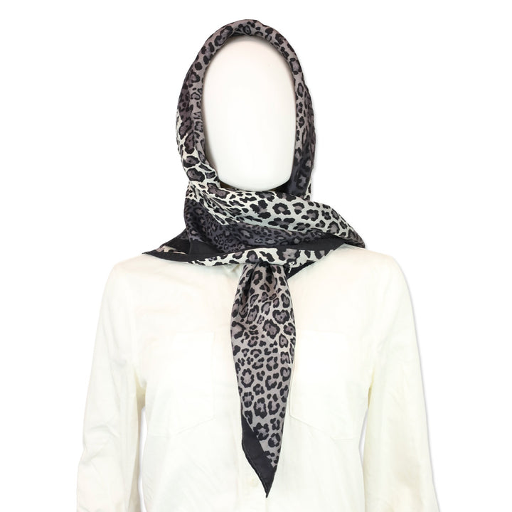 Oscar de la Renta Grey Leopard Print Silk Scarf