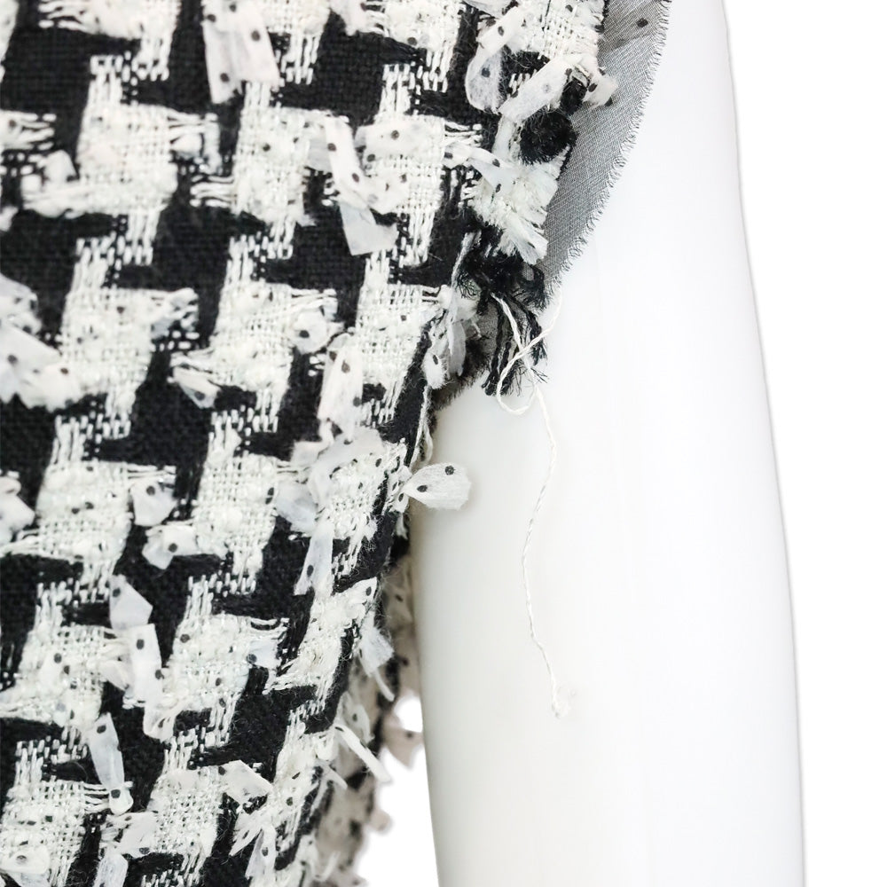 Oscar de la Renta Ivory/Black Bouclé Tweed Bateau Neck Sleeveless Midi Dress