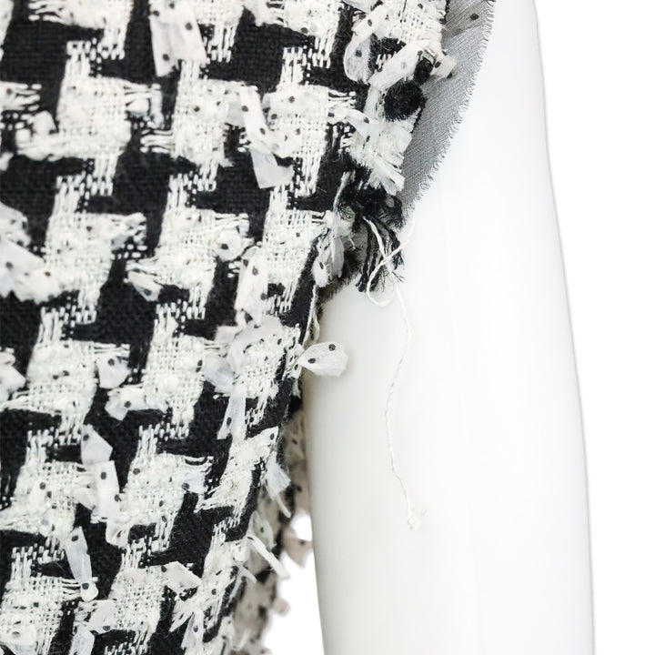 Oscar de la Renta Ivory/Black Bouclé Tweed Bateau Neck Sleeveless Midi Dress