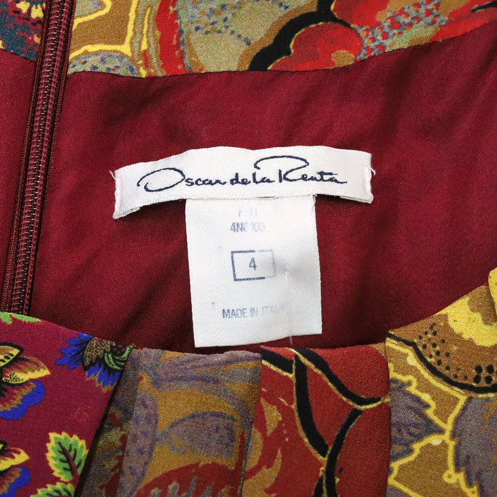 Oscar de la Renta Multi Mixed Print Sleeveless Pleated Midi Dress