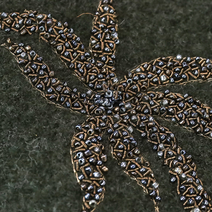 Oscar de la Renta Olive Green Floral Bead Embroidered Felted Wool Cardigan