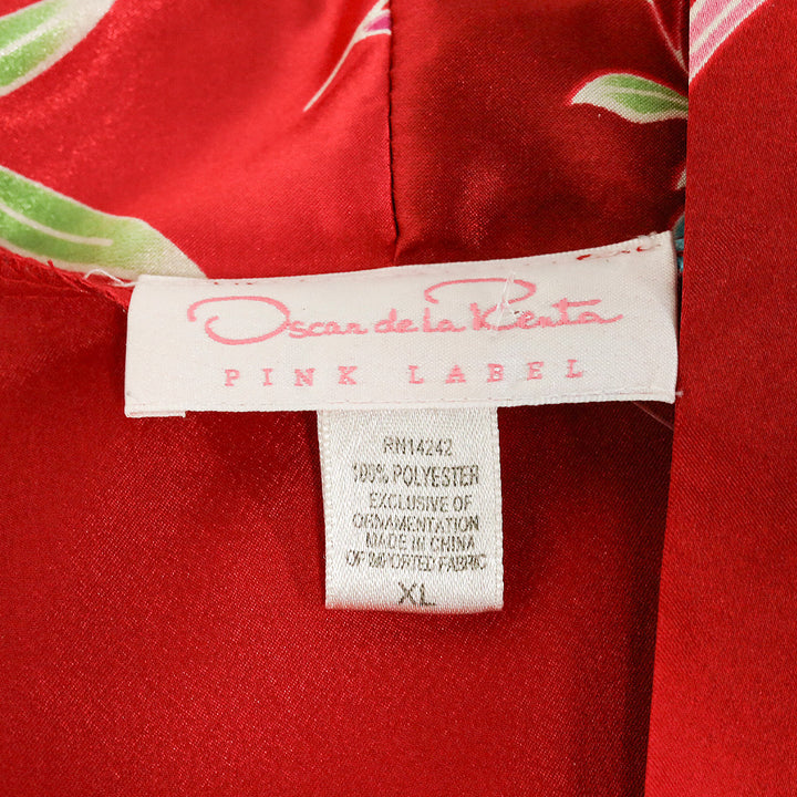 Oscar de la Renta Pink Label Red Floral Print Satin Robe