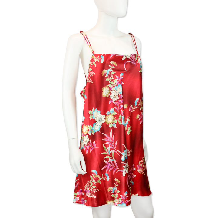 Oscar de la Renta Pink Label Red Floral Print Sleeveless Slip Midi Dress