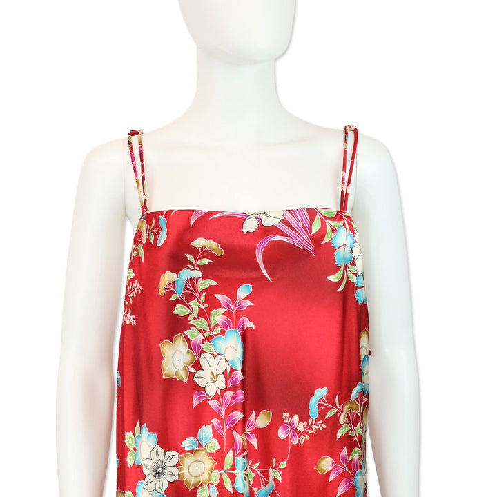 Oscar de la Renta Pink Label Red Floral Print Sleeveless Slip Midi Dress