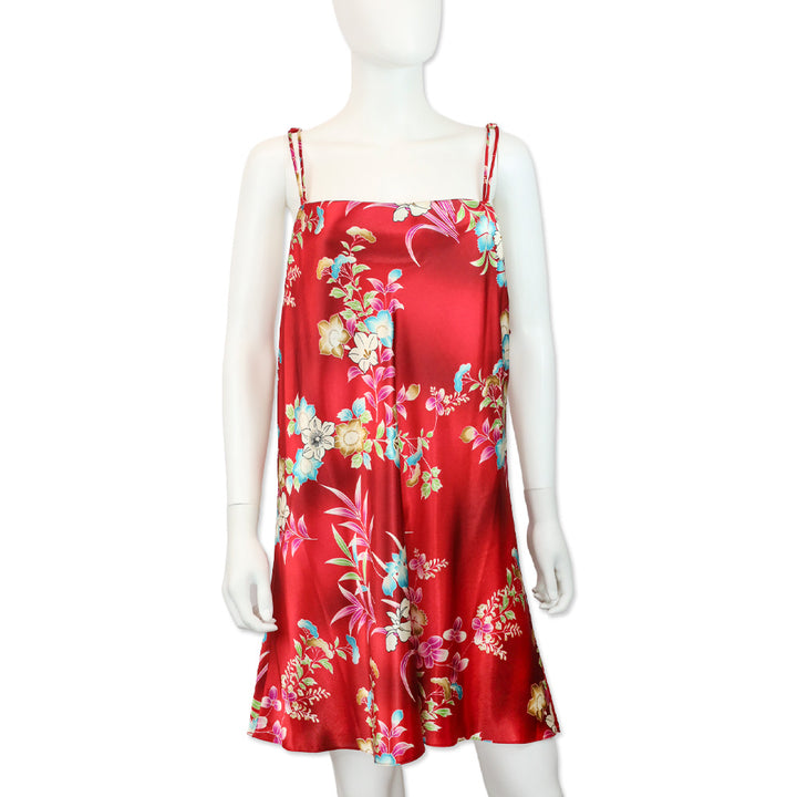 Oscar de la Renta Pink Label Red Floral Print Sleeveless Slip Midi Dress