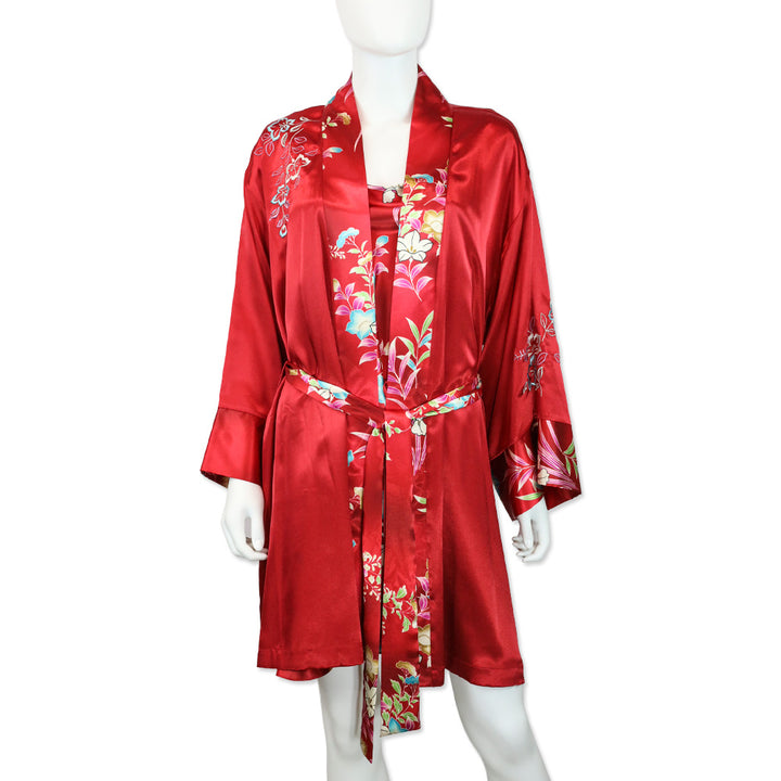 Oscar de la Renta Pink Label Red Floral Print Sleeveless Slip Midi Dress
