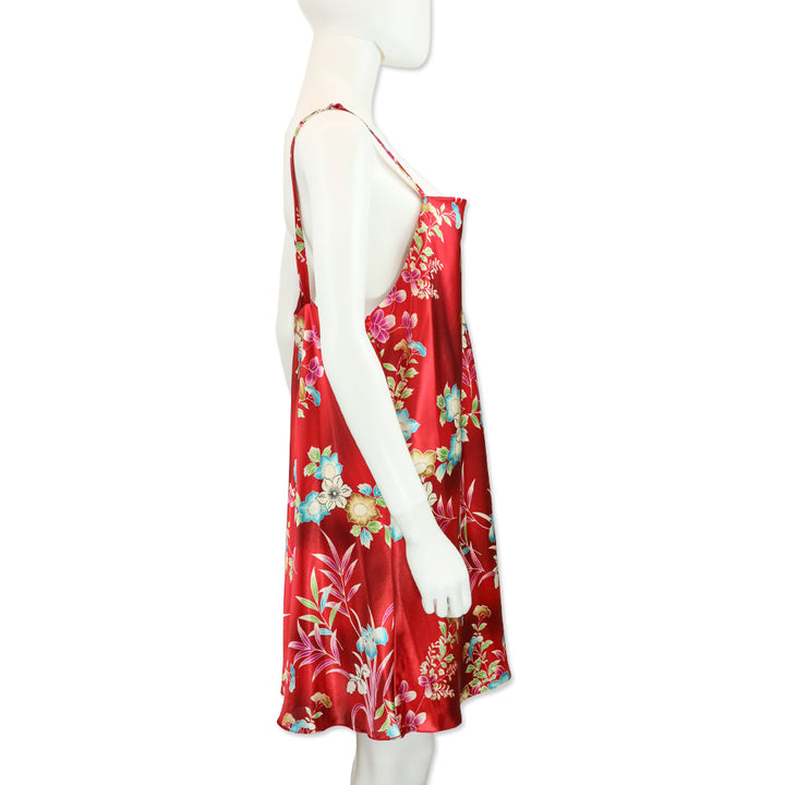 Oscar de la Renta Pink Label Red Floral Print Sleeveless Slip Midi Dress