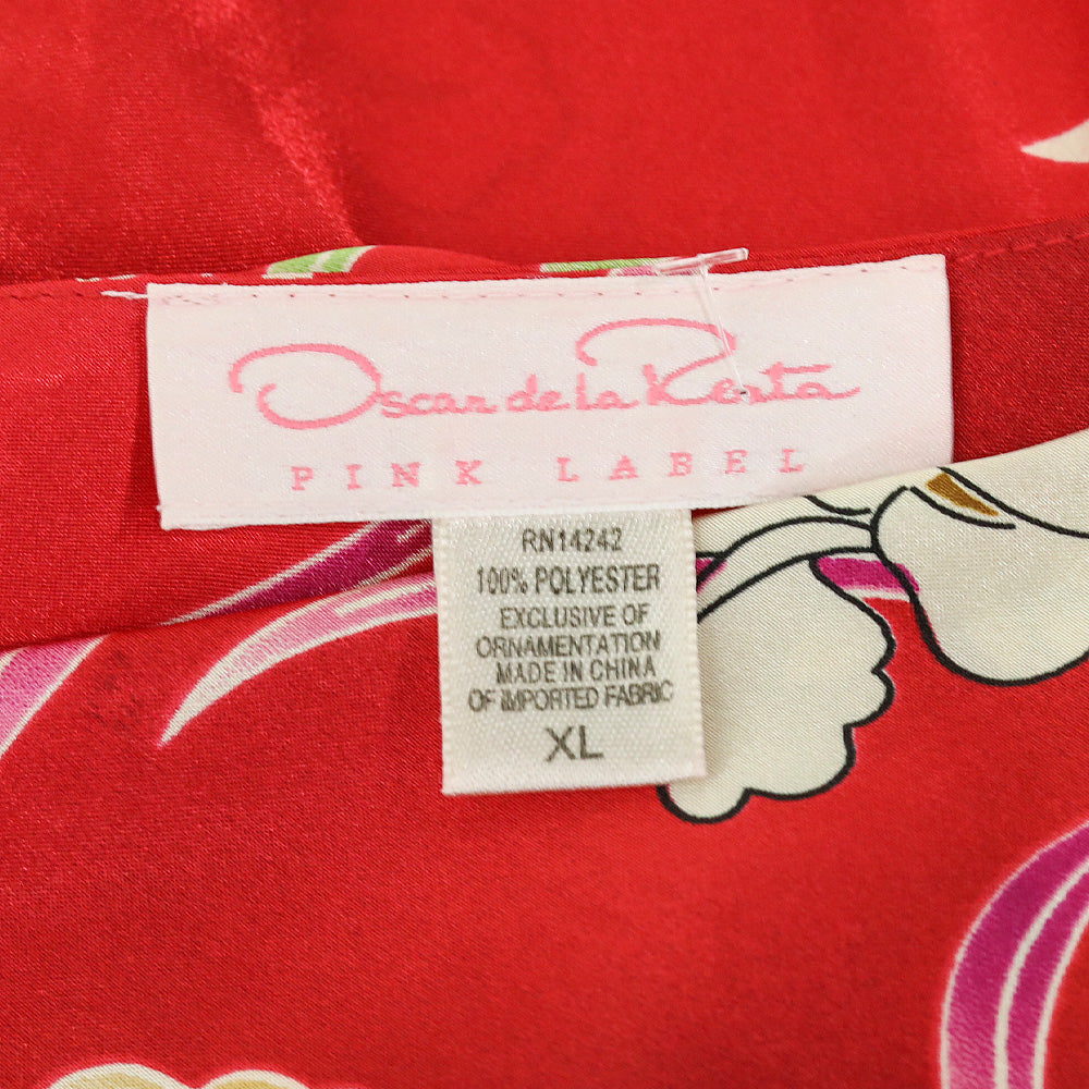 Oscar de la Renta Pink Label Red Floral Print Sleeveless Slip Midi Dress