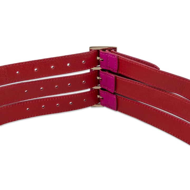 Oscar de la Renta Pink Leather Wide 3 Buckle Belt