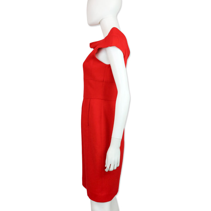 Oscar de la Renta Red Wool Bateau Midi Dress