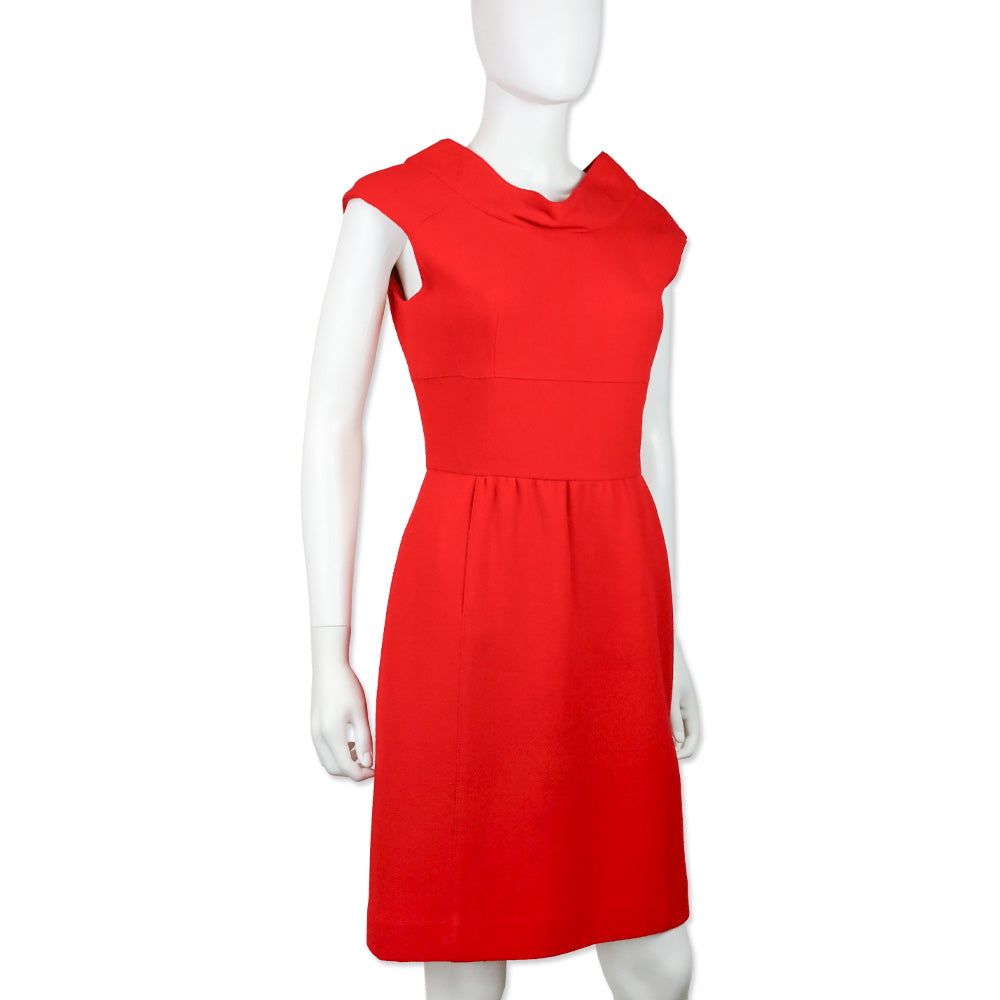 Oscar de la Renta Red Wool Bateau Midi Dress