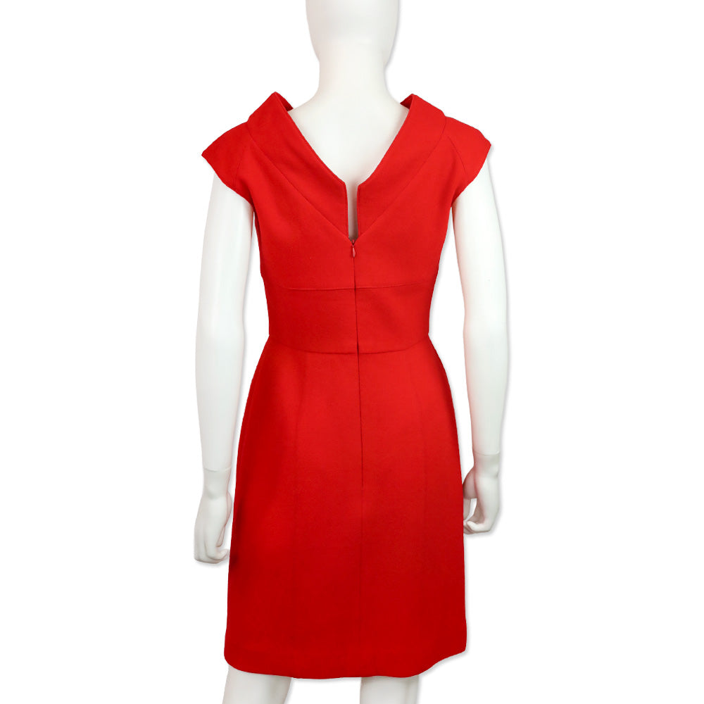 Oscar de la Renta Red Wool Bateau Midi Dress