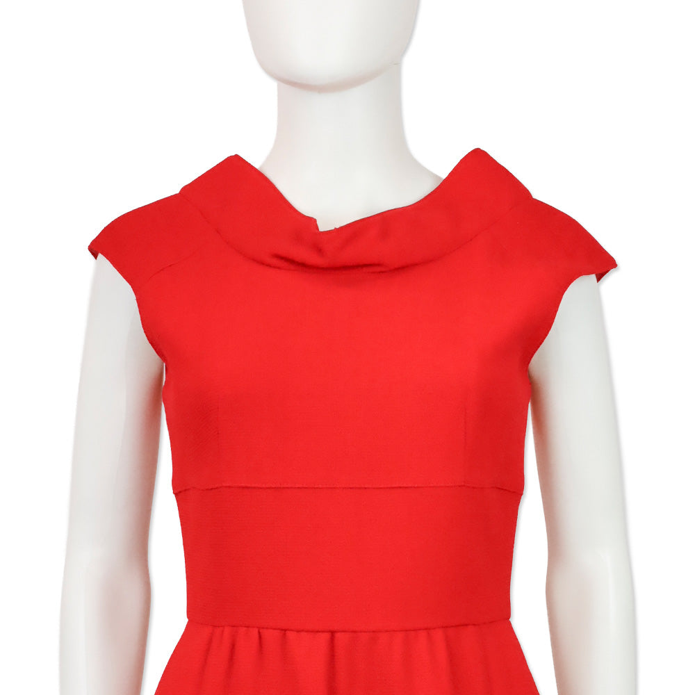 Oscar de la Renta Red Wool Bateau Midi Dress