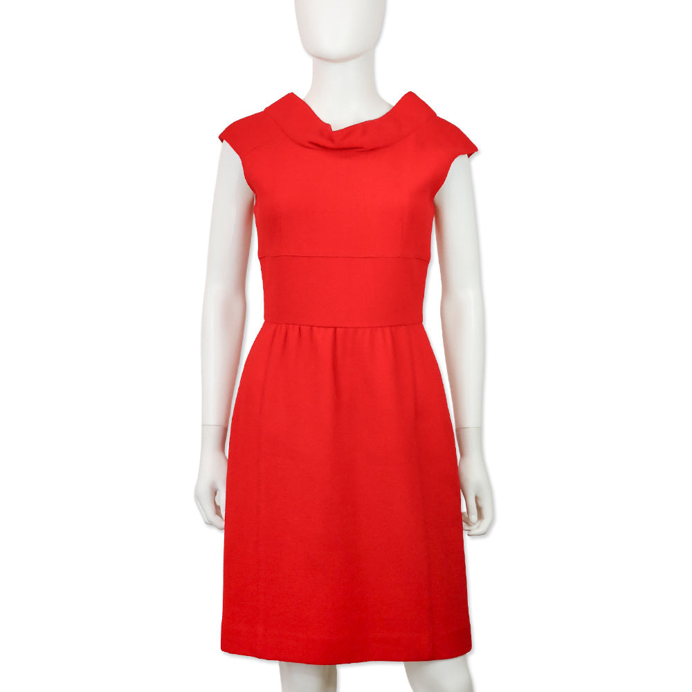 Oscar de la Renta Red Wool Bateau Midi Dress