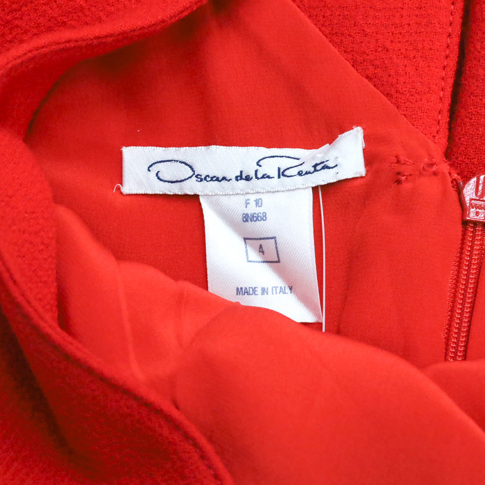 Oscar de la Renta Red Wool Bateau Midi Dress