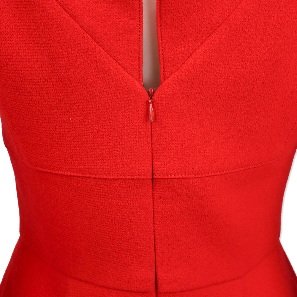Oscar de la Renta Red Wool Bateau Midi Dress