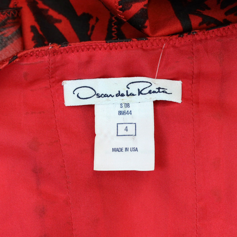 Oscar de la Renta Red/Black Floral Print Sleeveless Peplum Tail Dress