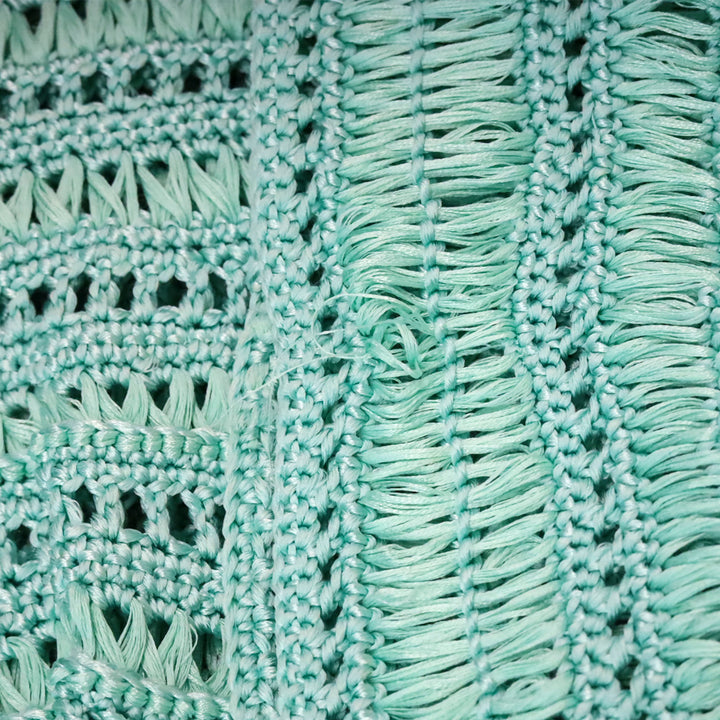 Oscar de la Renta Teal Silk Crotchet Knit Short Sleeve Top