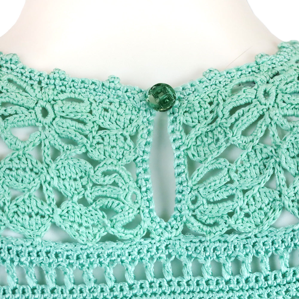 Oscar de la Renta Teal Silk Crotchet Knit Short Sleeve Top