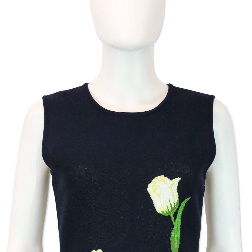 Oscar de la Renta Navy Multi Tulip Jacquard Knit Dress