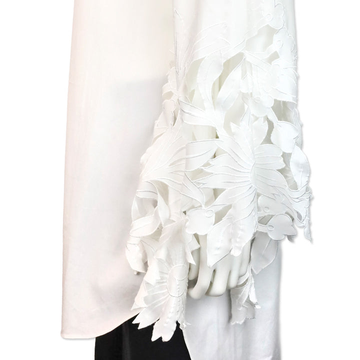 Oscar de la Renta White Floral Cutout Flare Sleeve Button-Up Shirt