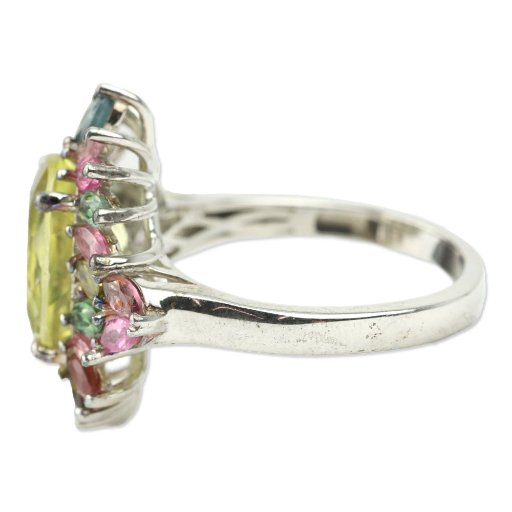 Ouro Verde Quartz and Multi-Tourmaline Ring in Platinum over Sterling Silver
