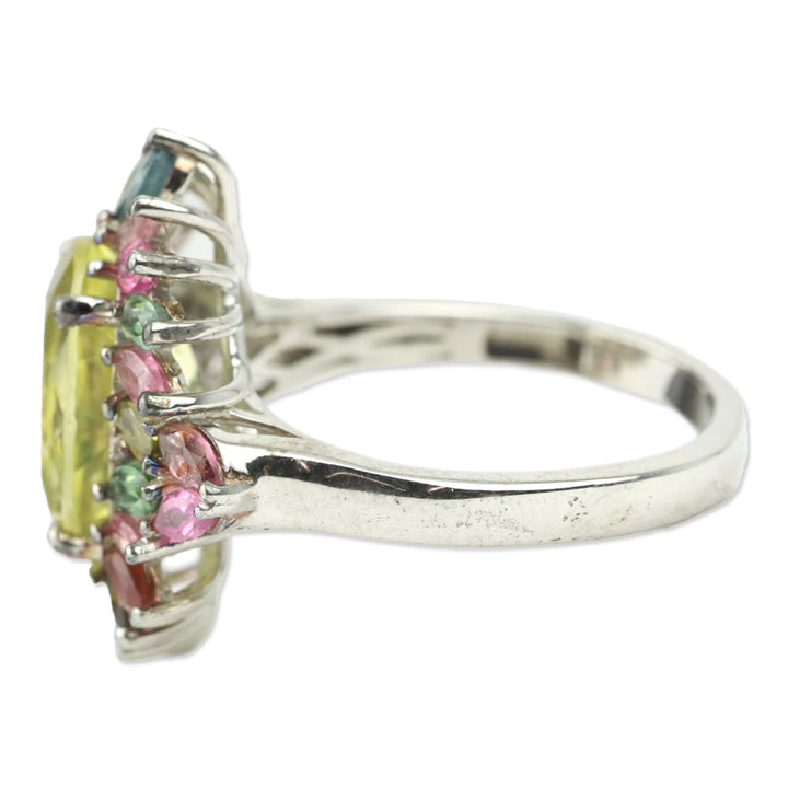 Ouro Verde Quartz and Multi-Tourmaline Ring in Platinum over Sterling Silver