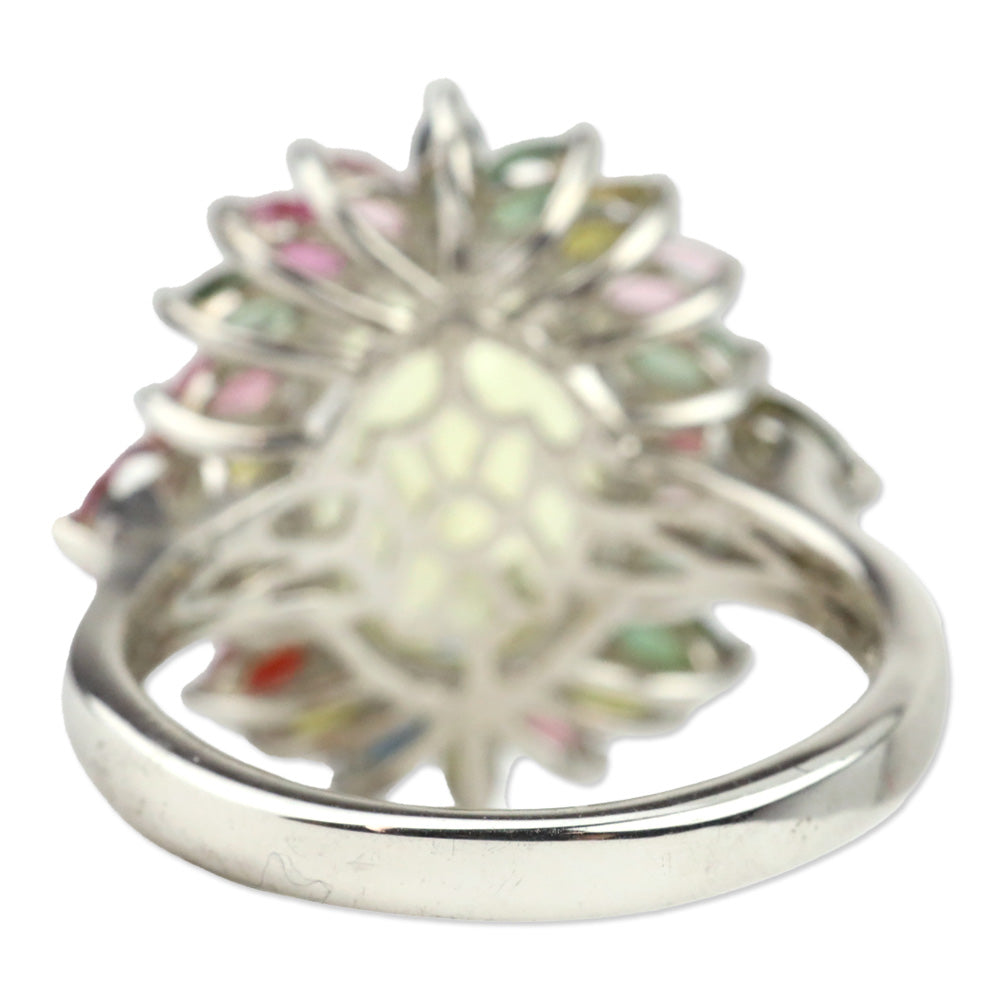 Ouro Verde Quartz and Multi-Tourmaline Ring in Platinum over Sterling Silver