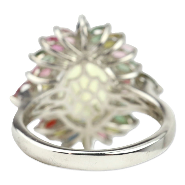 Ouro Verde Quartz and Multi-Tourmaline Ring in Platinum over Sterling Silver