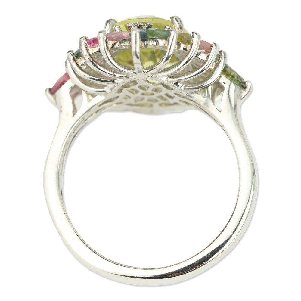 Ouro Verde Quartz and Multi-Tourmaline Ring in Platinum over Sterling Silver