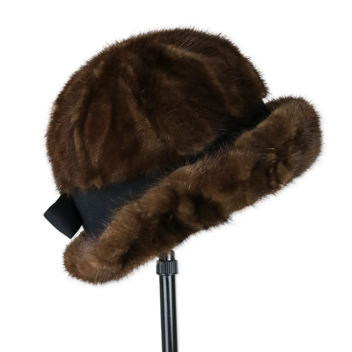 Oval Room Vintage Mink Fur Hat with Bow Accent