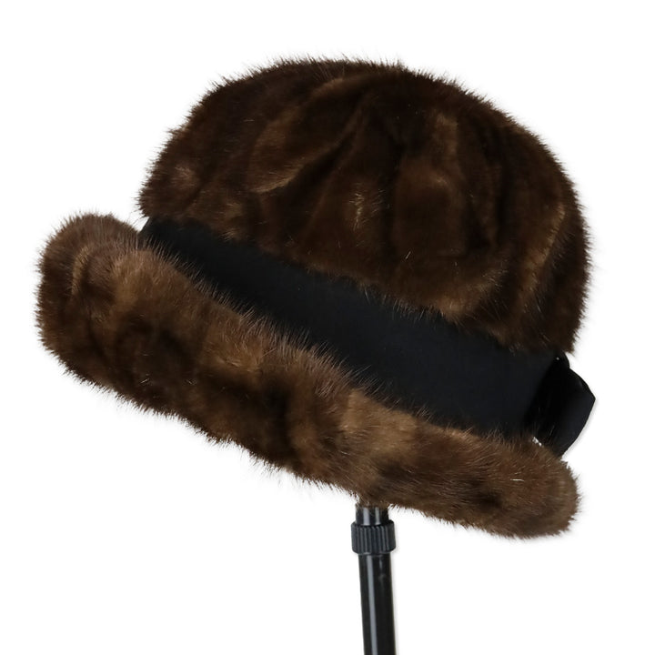 Oval Room Vintage Mink Fur Hat with Bow Accent