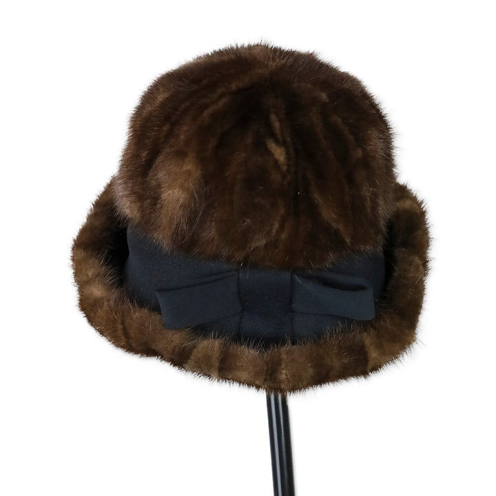 Oval Room Vintage Mink Fur Hat with Bow Accent