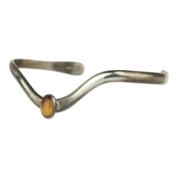 Oval Tigers Eye Sterling Silver Wave Cuff