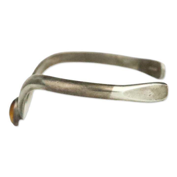 Oval Tigers Eye Sterling Silver Wave Cuff