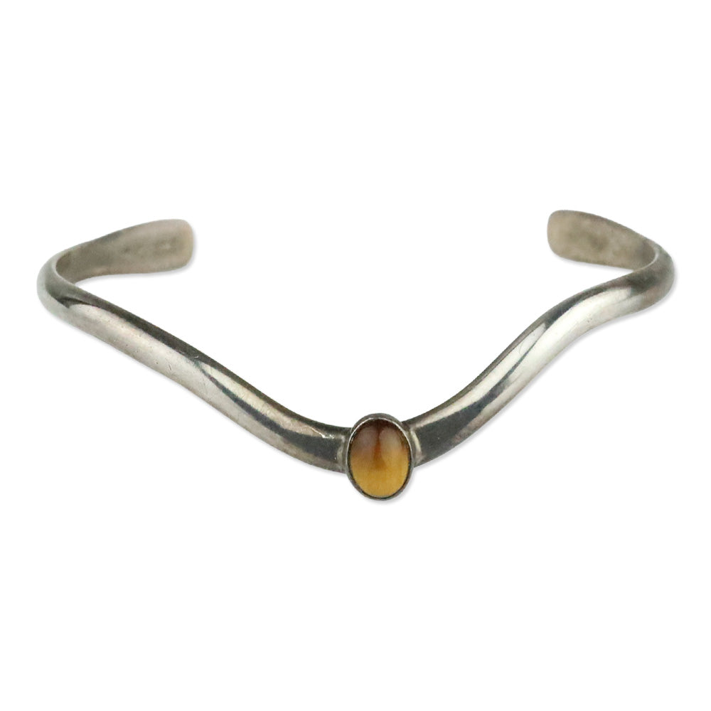 Oval Tigers Eye Sterling Silver Wave Cuff