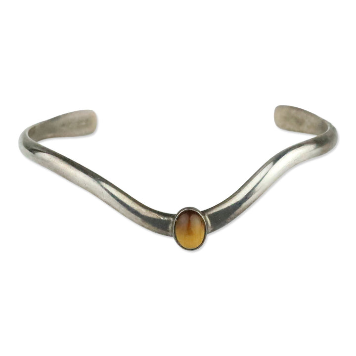 Oval Tigers Eye Sterling Silver Wave Cuff