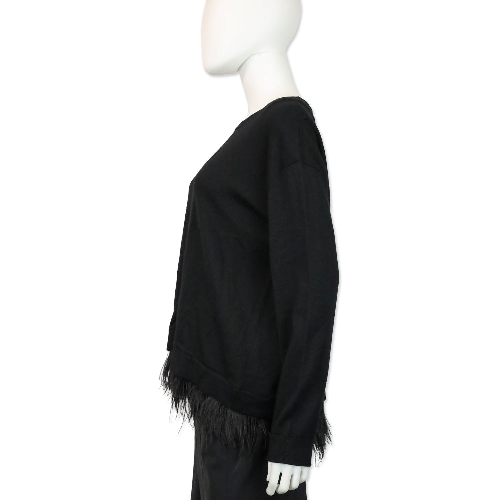 P.A.R.O.S.H. Black Wool Knit Feather Trim Sweater