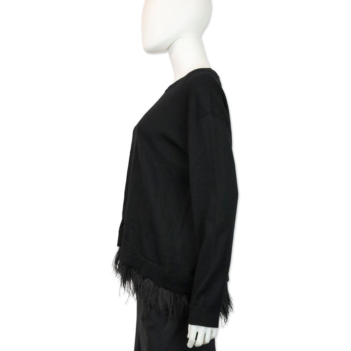 P.A.R.O.S.H. Black Wool Knit Feather Trim Sweater