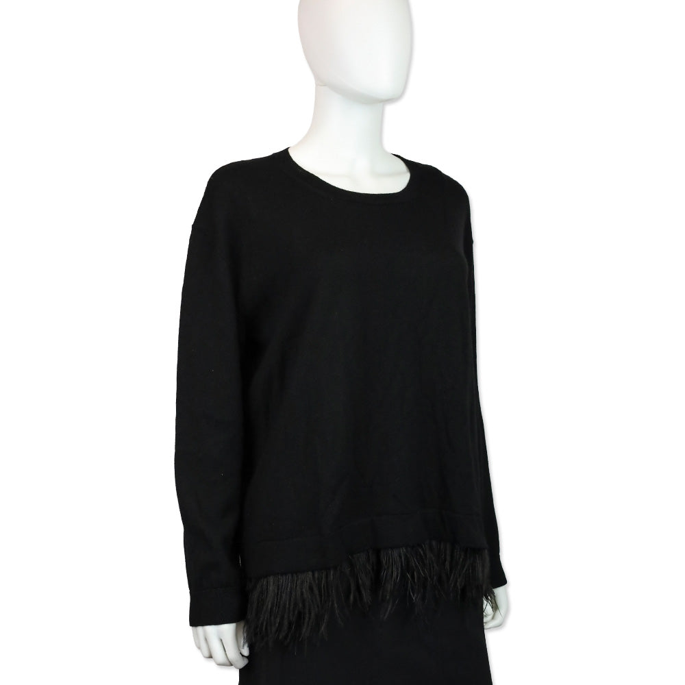 P.A.R.O.S.H. Black Wool Knit Feather Trim Sweater
