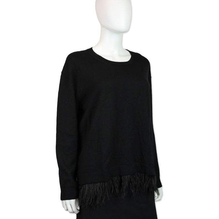 P.A.R.O.S.H. Black Wool Knit Feather Trim Sweater