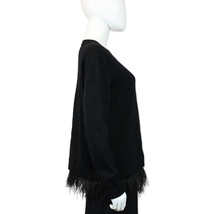 P.A.R.O.S.H. Black Wool Knit Feather Trim Sweater