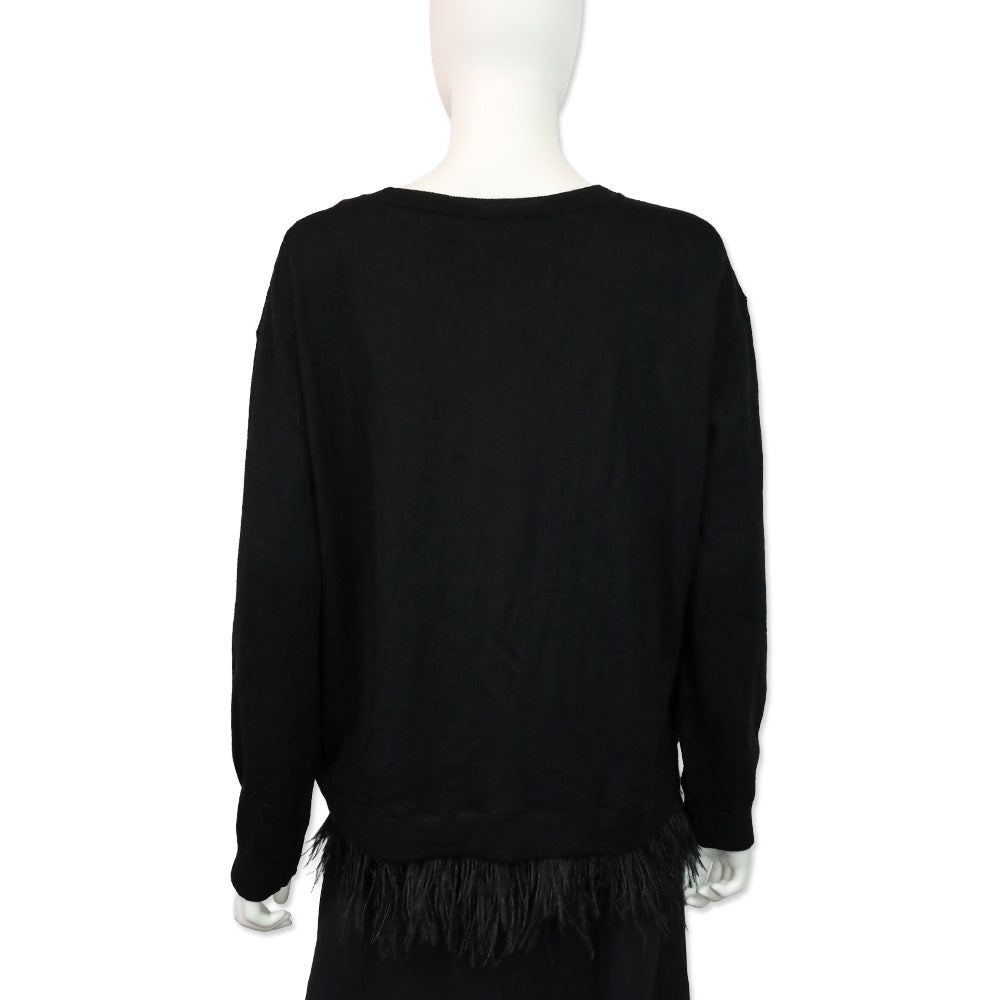 P.A.R.O.S.H. Black Wool Knit Feather Trim Sweater