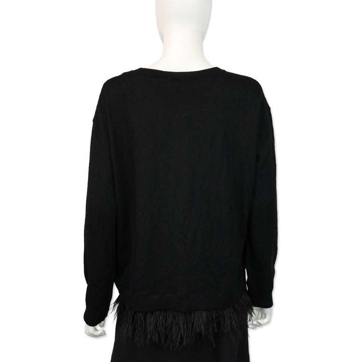 P.A.R.O.S.H. Black Wool Knit Feather Trim Sweater